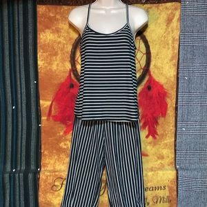 SO Intimates-women’s black/white stripe 2pc chemsie slip/pull-on stretch pants